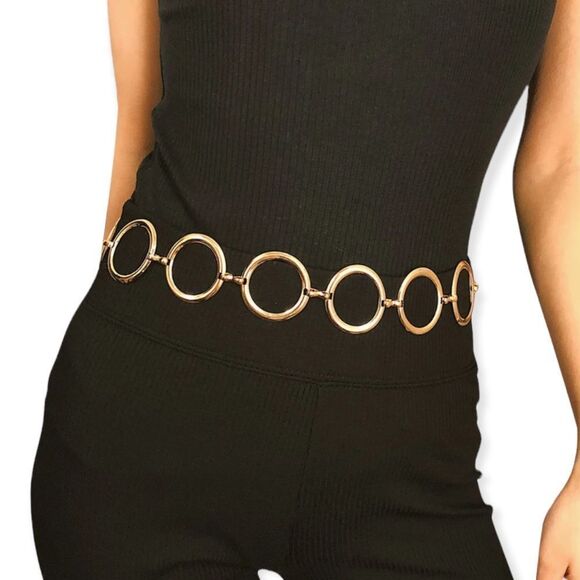 Gold Cut Out Round Links Waist Chain Belt NEW - Picture 1 of 4